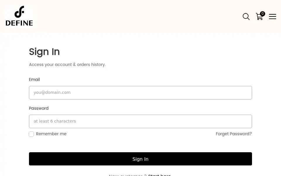 Screenshot of defineproducts.com