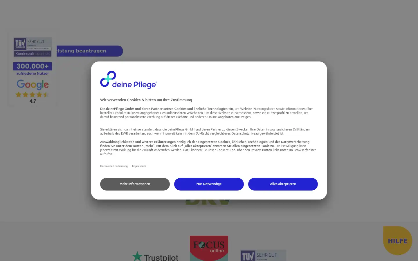 Screenshot of deinepflege.de