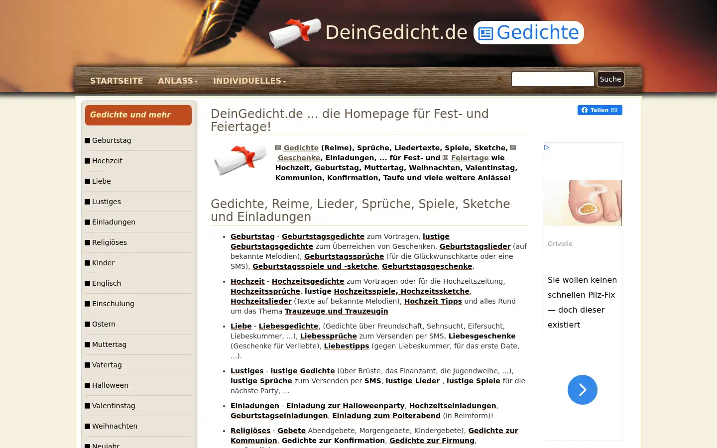 Screenshot of deingedicht.de