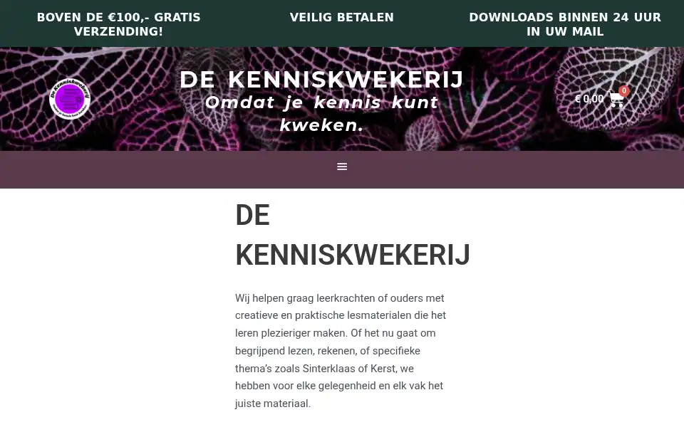 Screenshot of dekenniskwekerij.nl