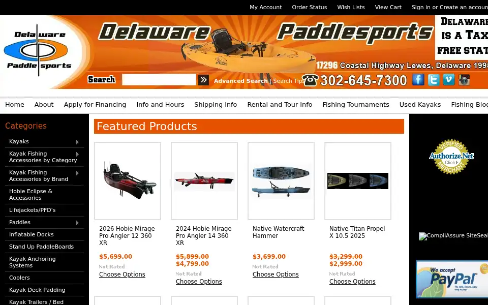 Screenshot of delawarepaddlesports.com