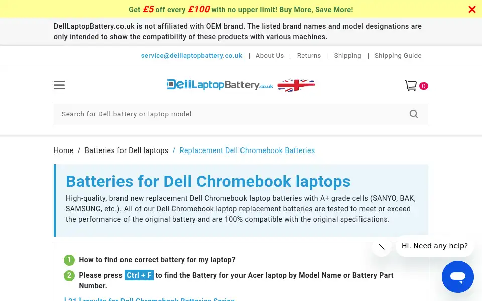 Screenshot of delllaptopbattery.co.uk