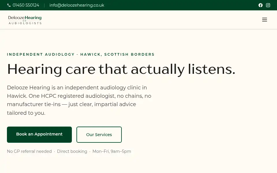 Screenshot of deloozehearing.co.uk