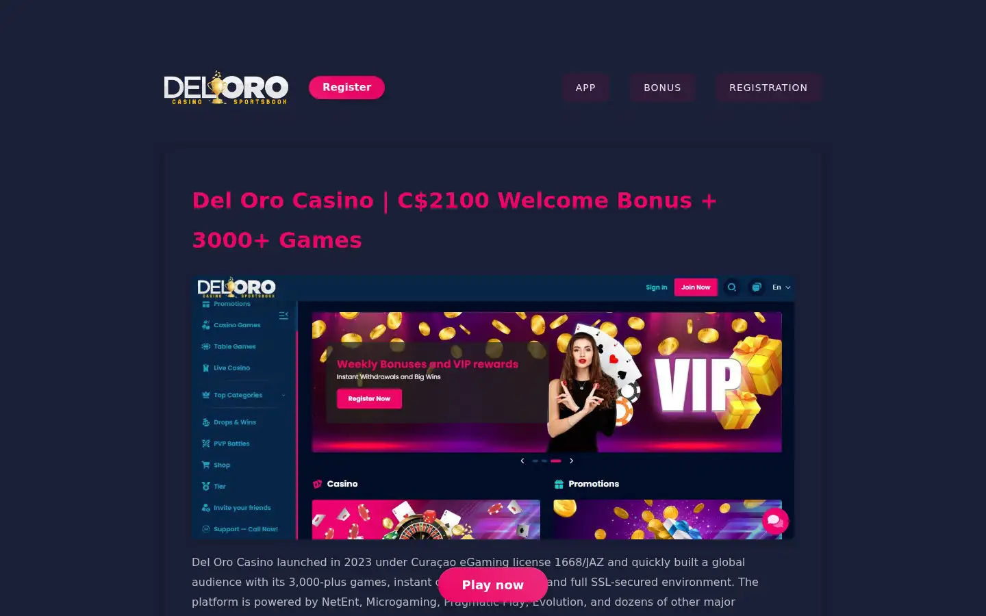 Screenshot of delorocasinos.ca