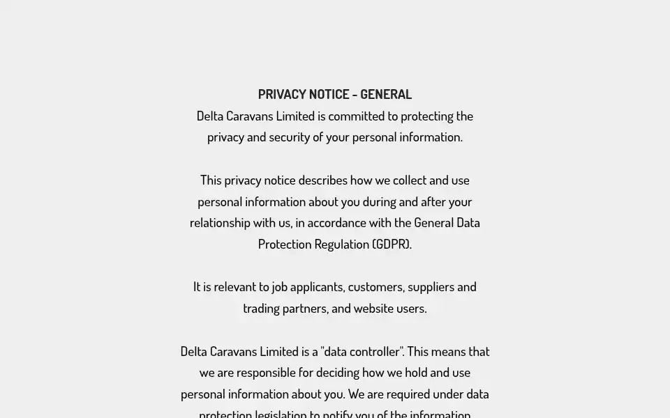 Screenshot of deltacaravans.co.uk