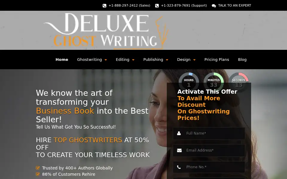 Screenshot of deluxeghostwriting.com