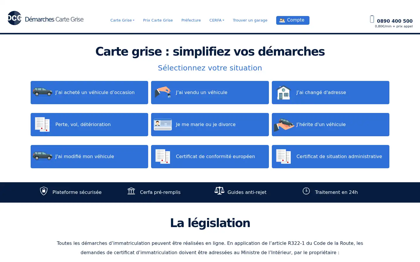 Screenshot of demarchescartegrise.com