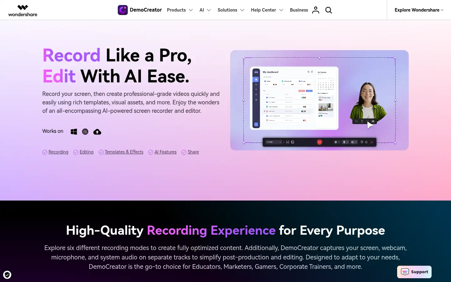 Screenshot of democreator.wondershare.com