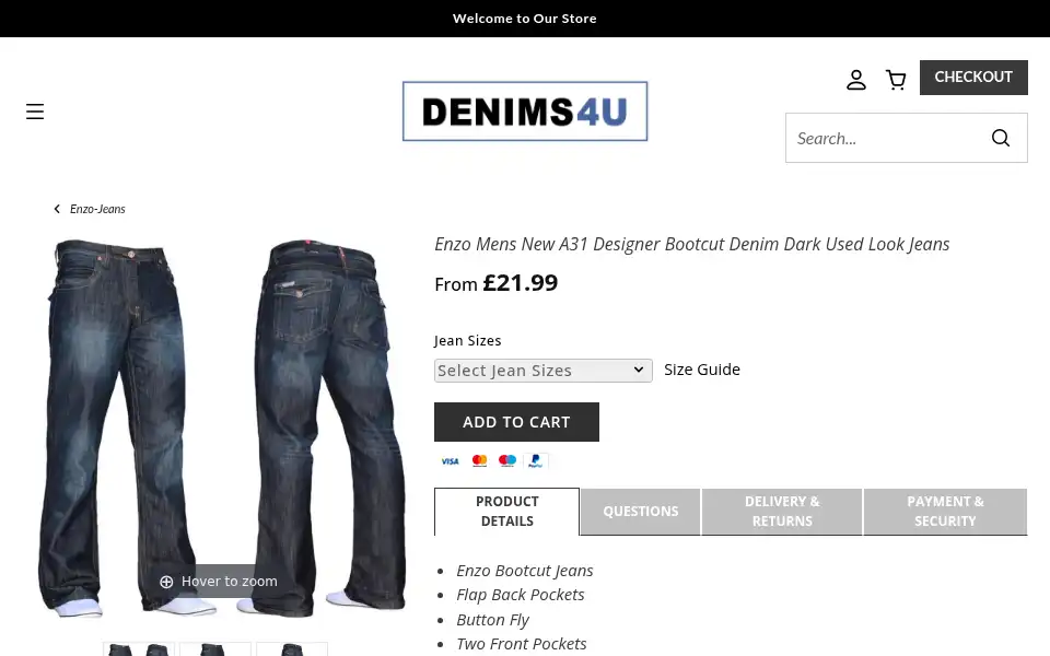 Screenshot of denims4u.co.uk