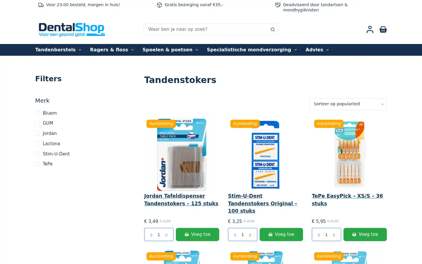 Screenshot of dentalshop.nl