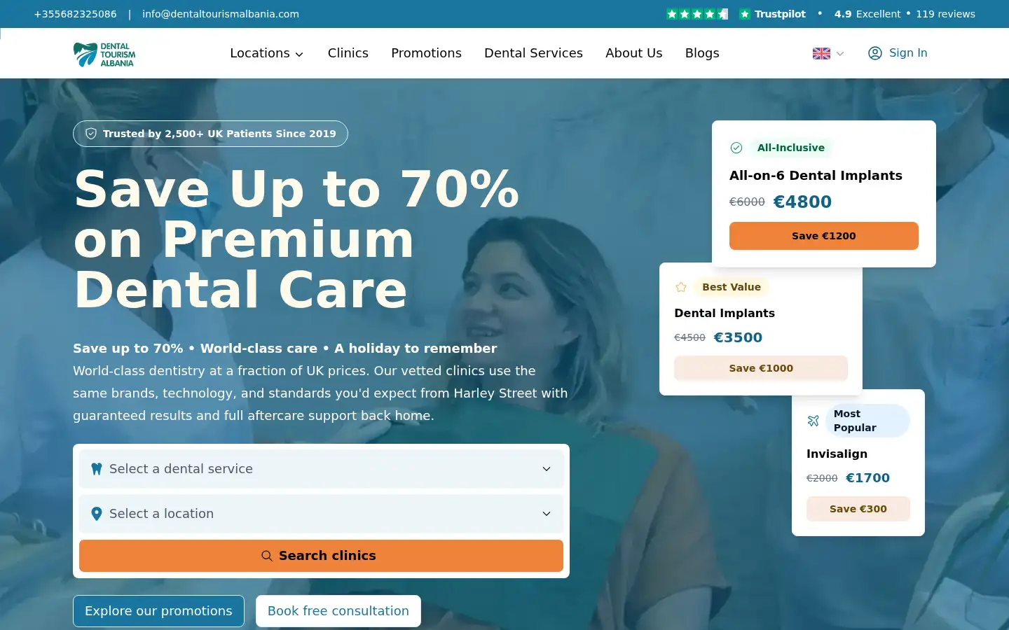Screenshot of dentaltourismalbania.com