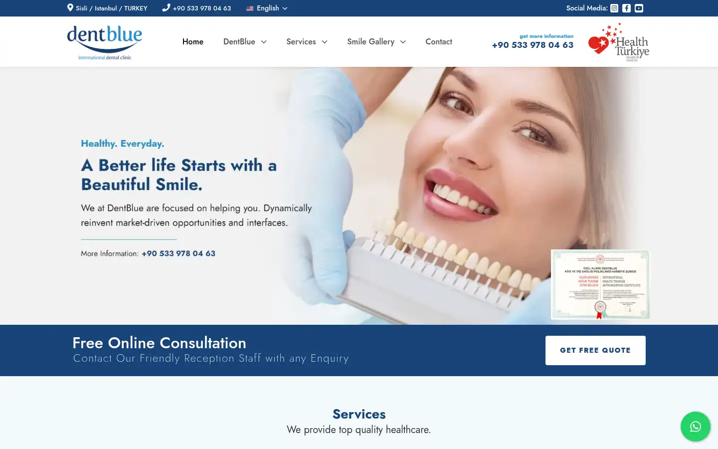 Screenshot of dentblueinternational.com