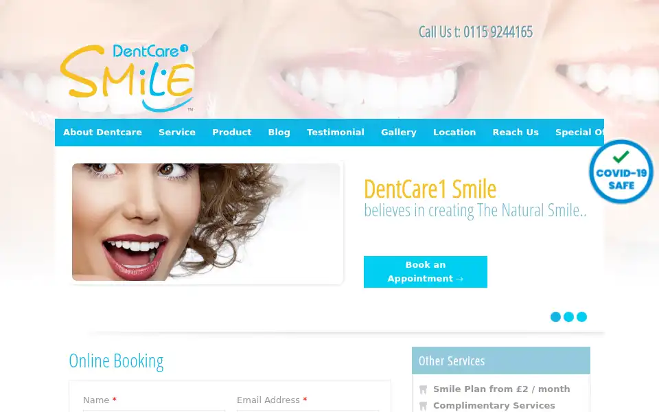 Screenshot of dentcare1smile.com