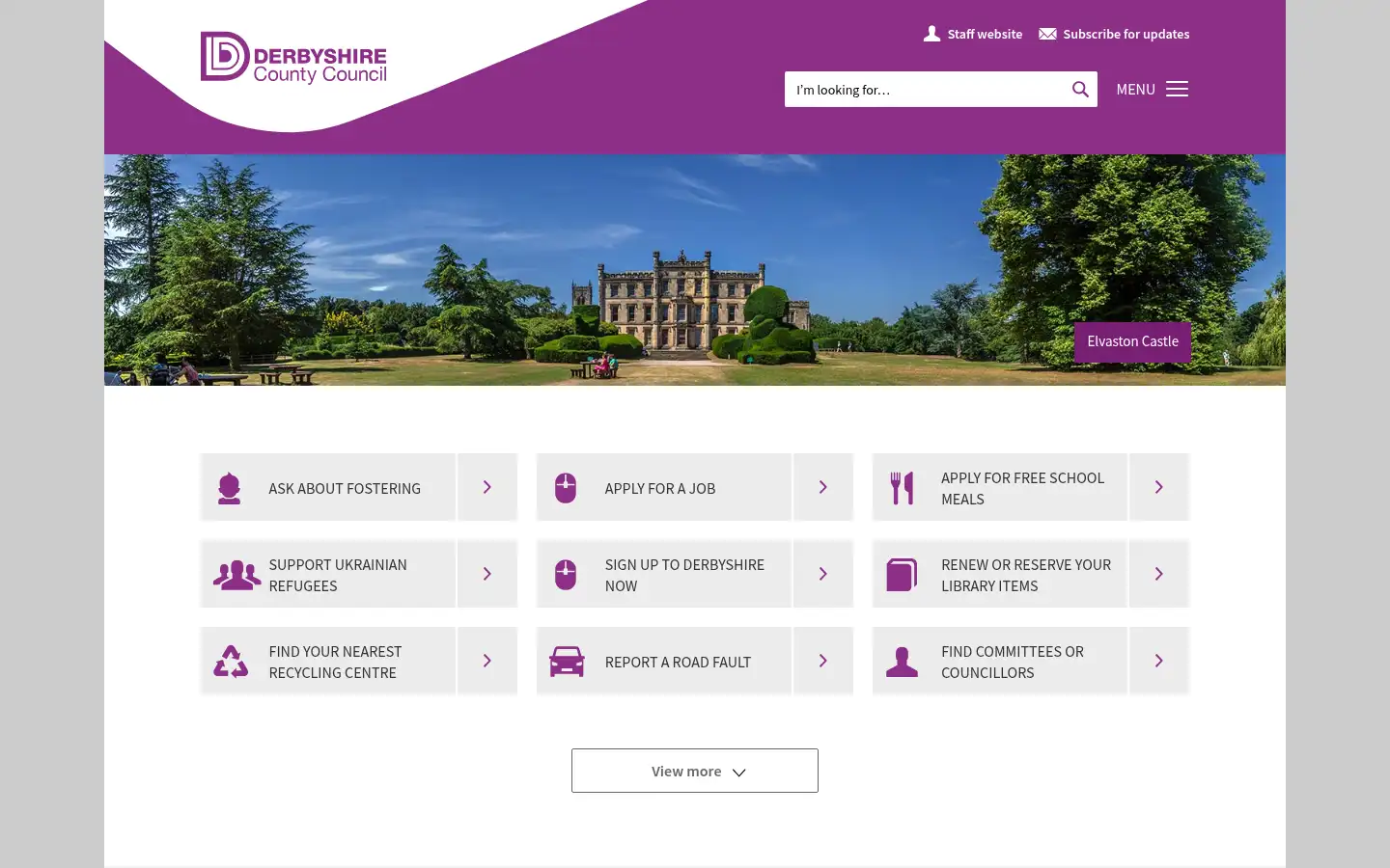 Screenshot of derbyshire.gov.uk