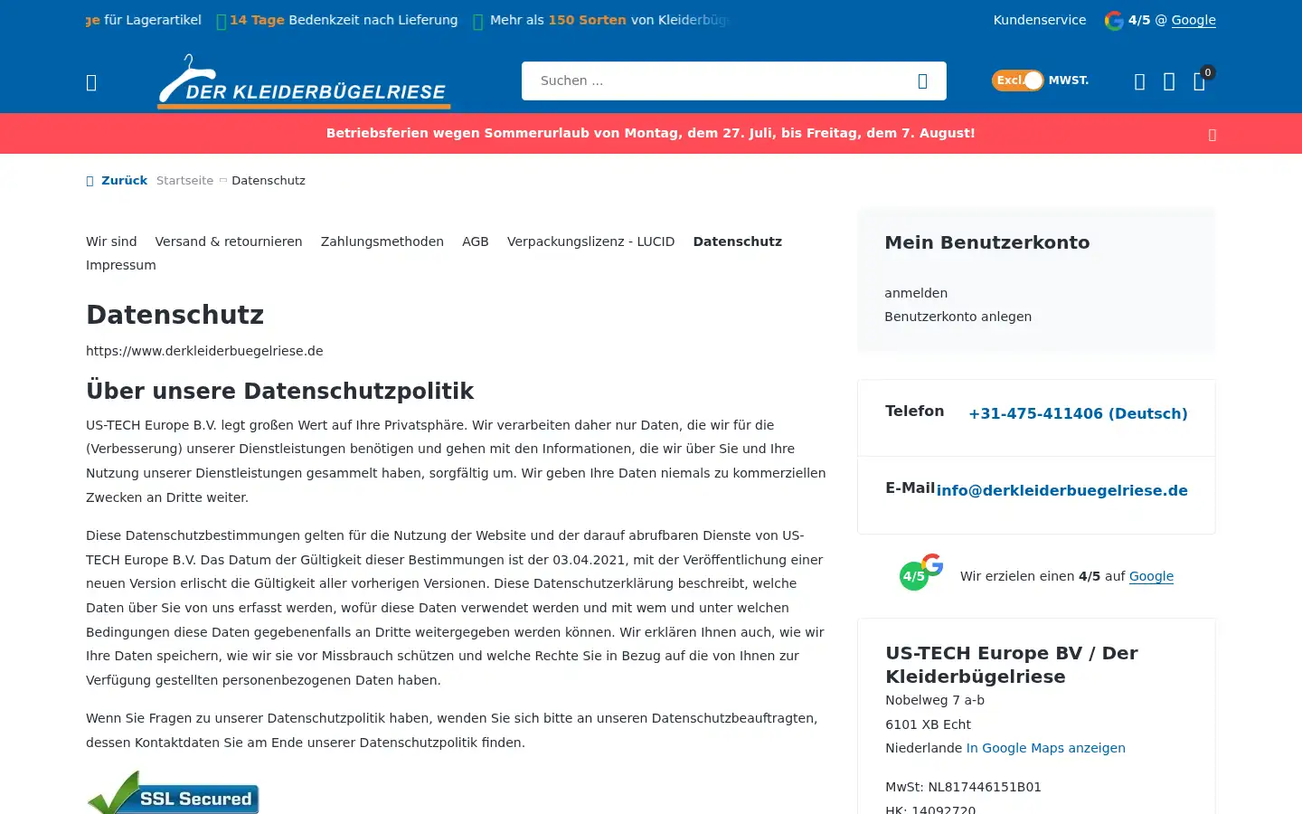Screenshot of derkleiderbuegelriese.de