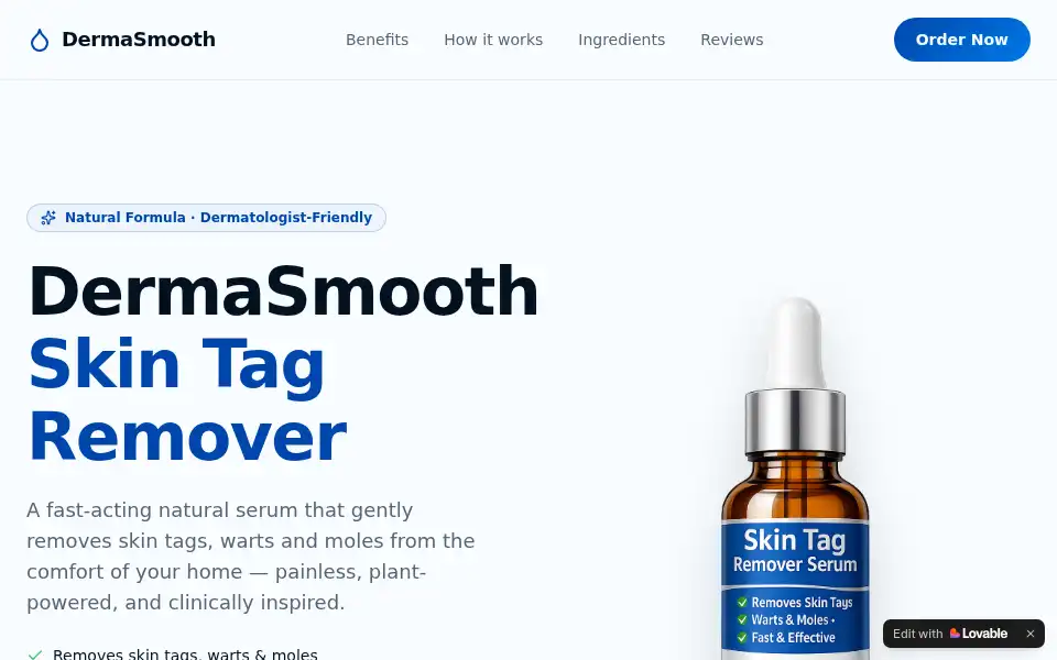 Screenshot of dermasmoothskintagremover.lovable.app