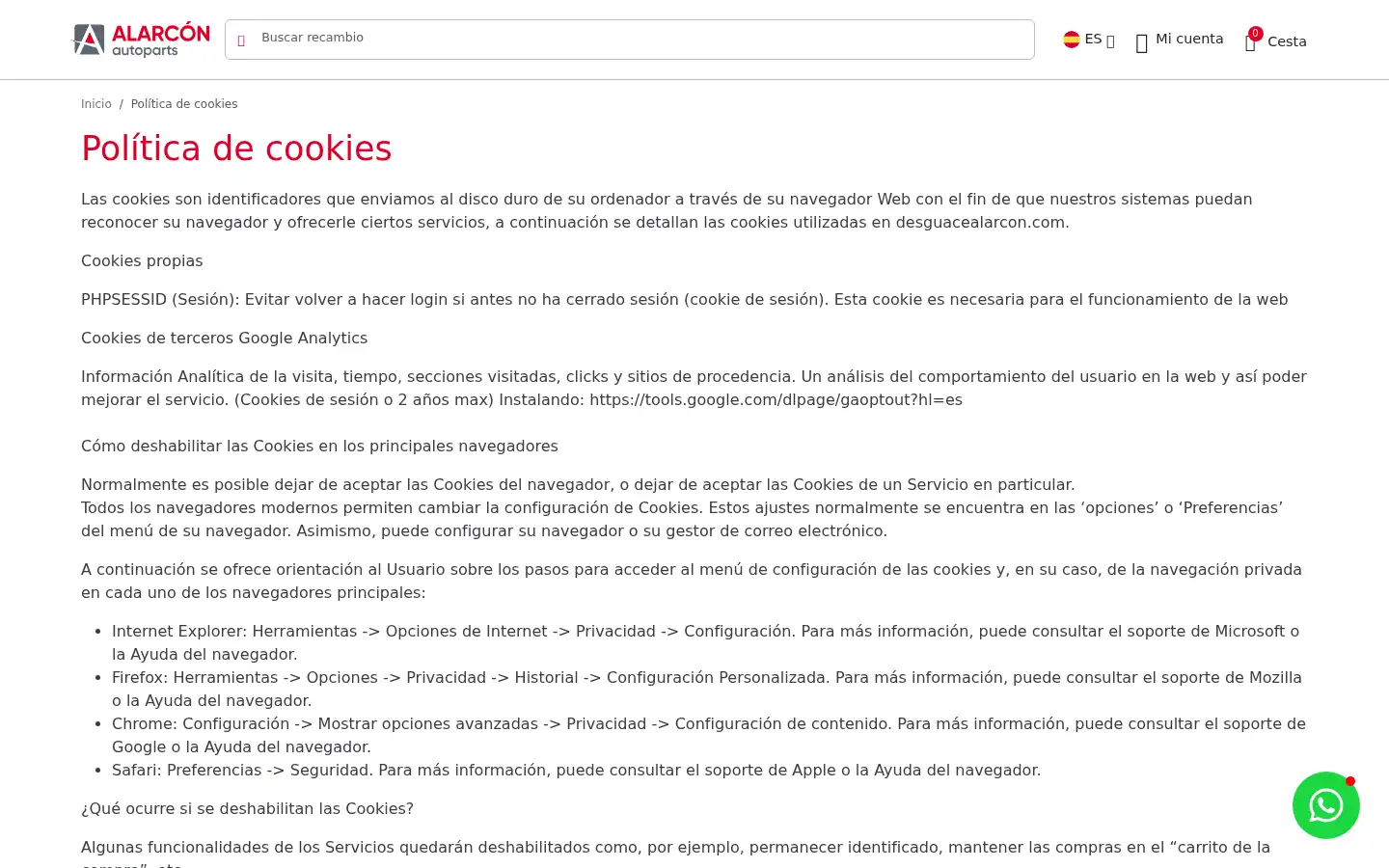 Screenshot of desguacealarcon.com