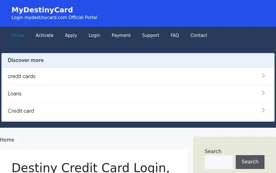 Screenshot of destinycard.org