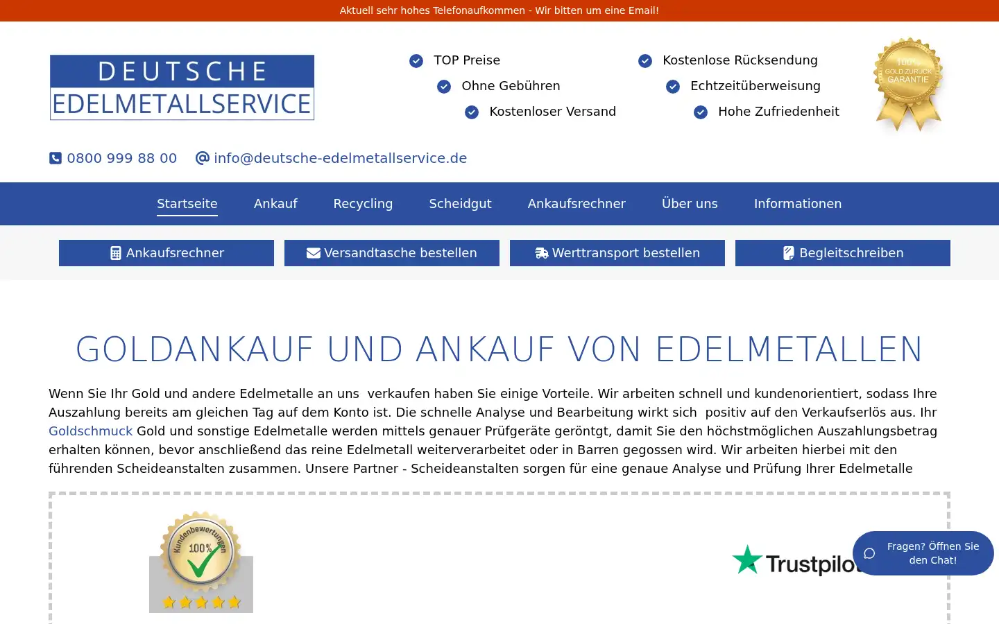 Screenshot of deutsche-edelmetallservice.de