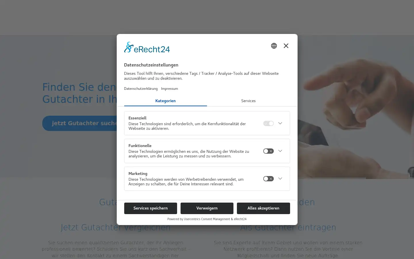 Screenshot of deutsche-gutachterauskunft.de
