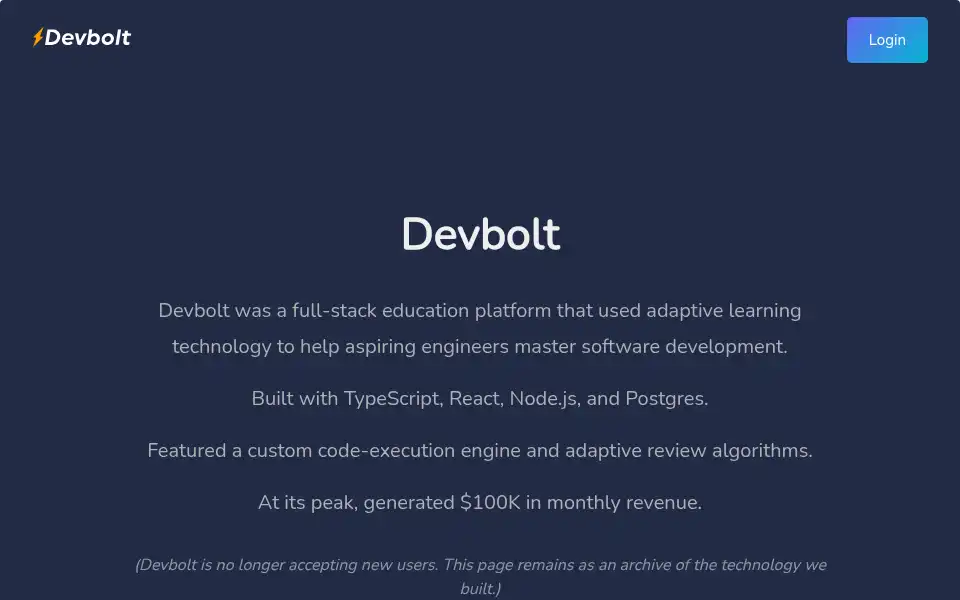 Screenshot of devbolt.io