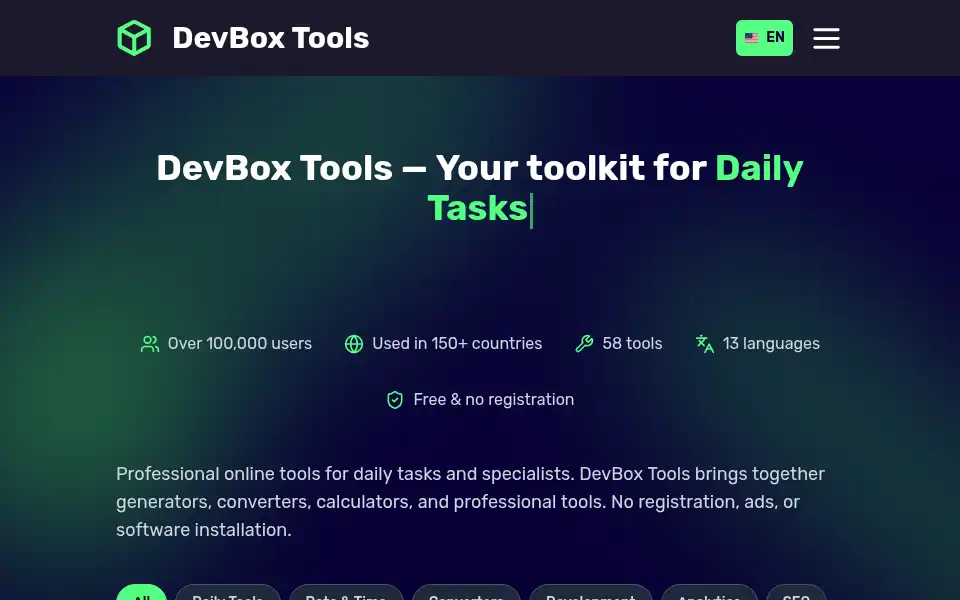 Screenshot of devbox.tools