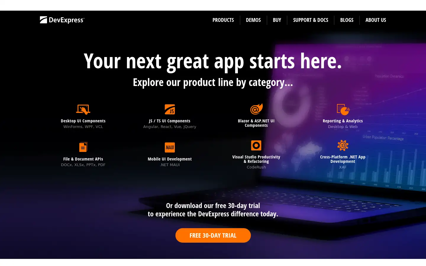 Screenshot of devexpress.com