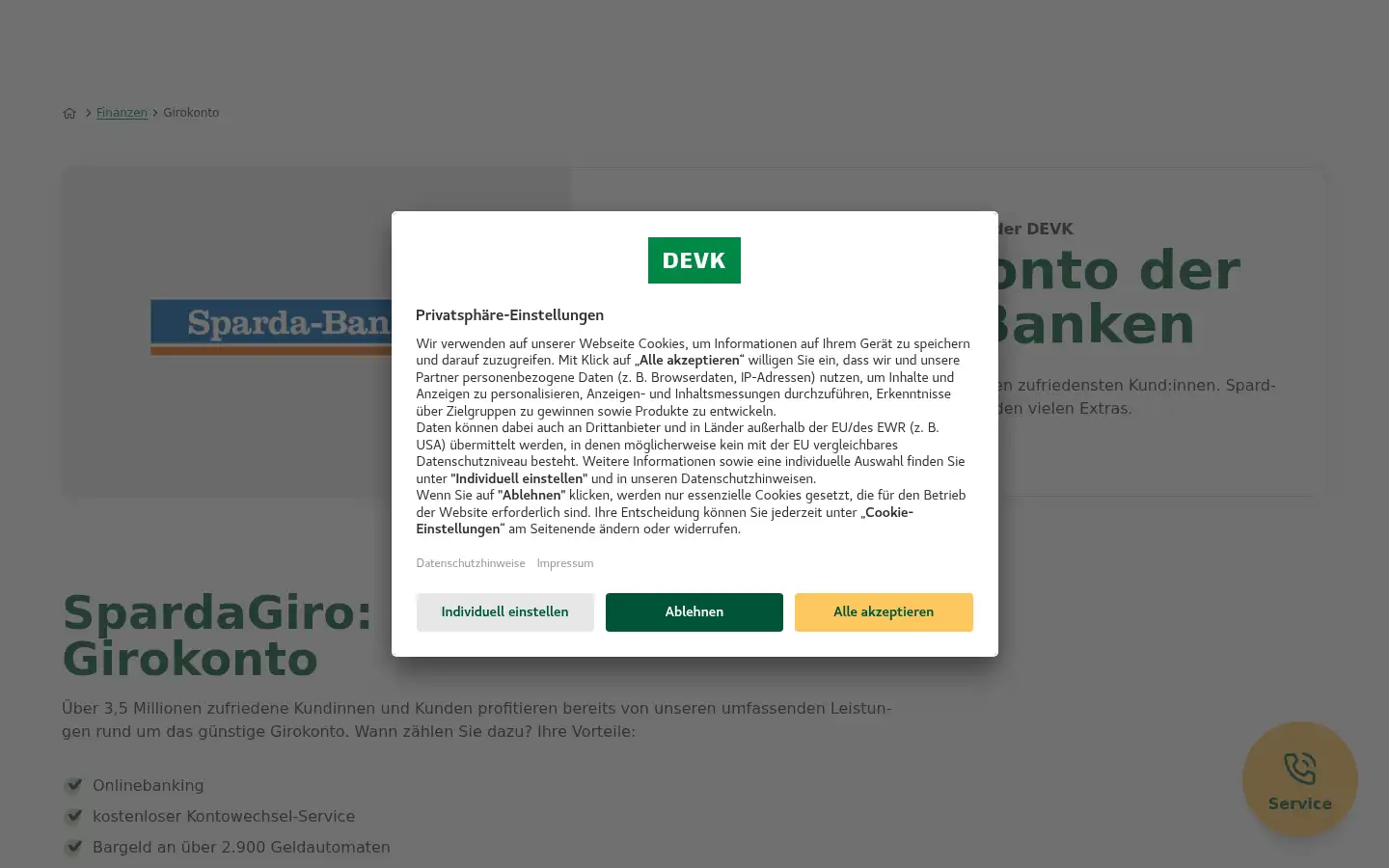 Screenshot of devk.de