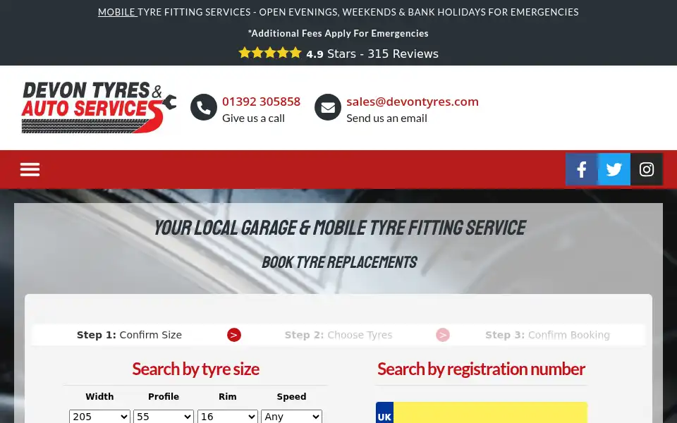 Screenshot of devontyres.com