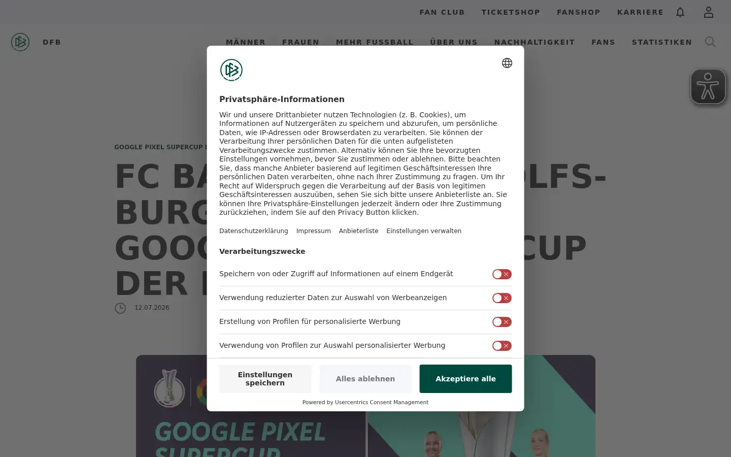 Screenshot of dfb.de