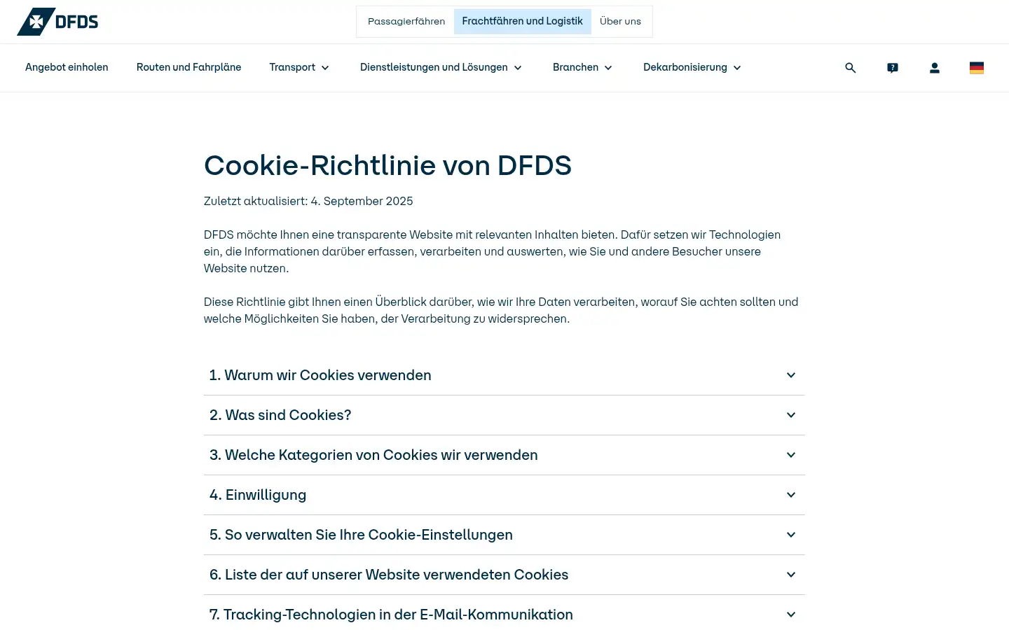 Screenshot of dfds.de