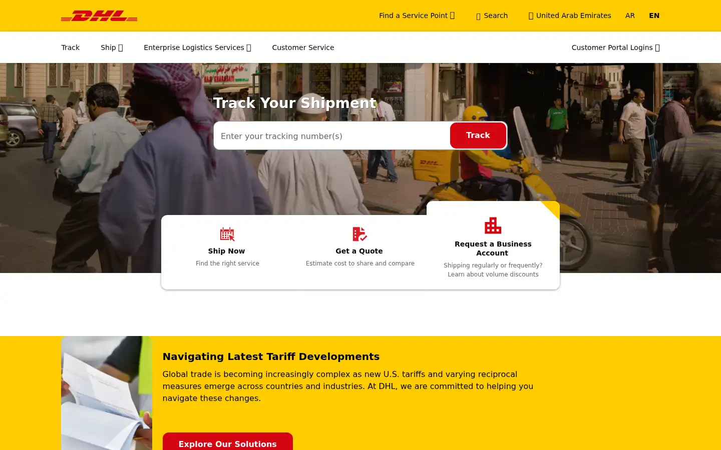 Screenshot of dhl.ae