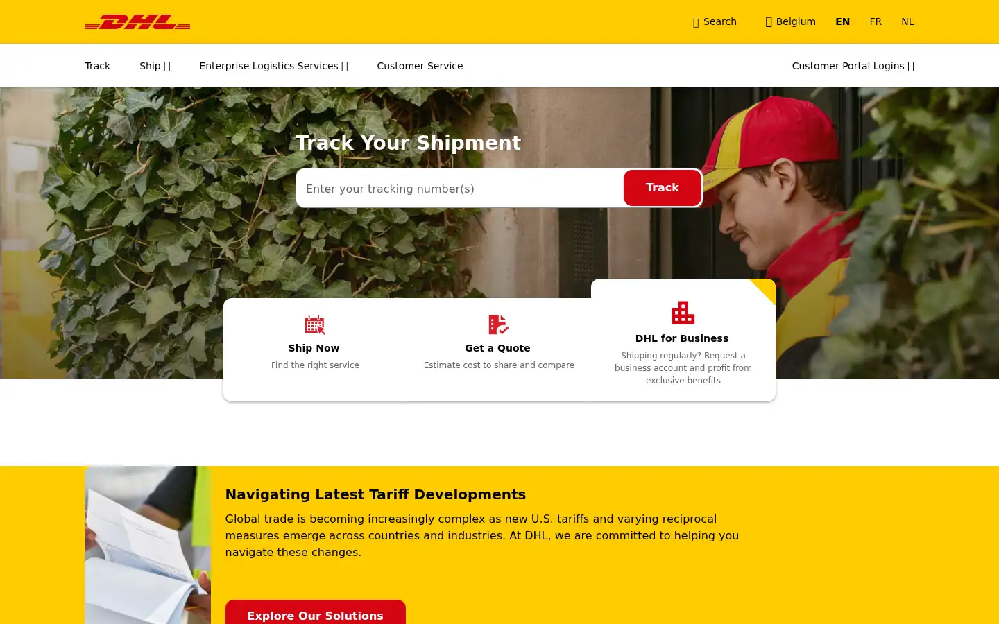 Screenshot of dhl.be