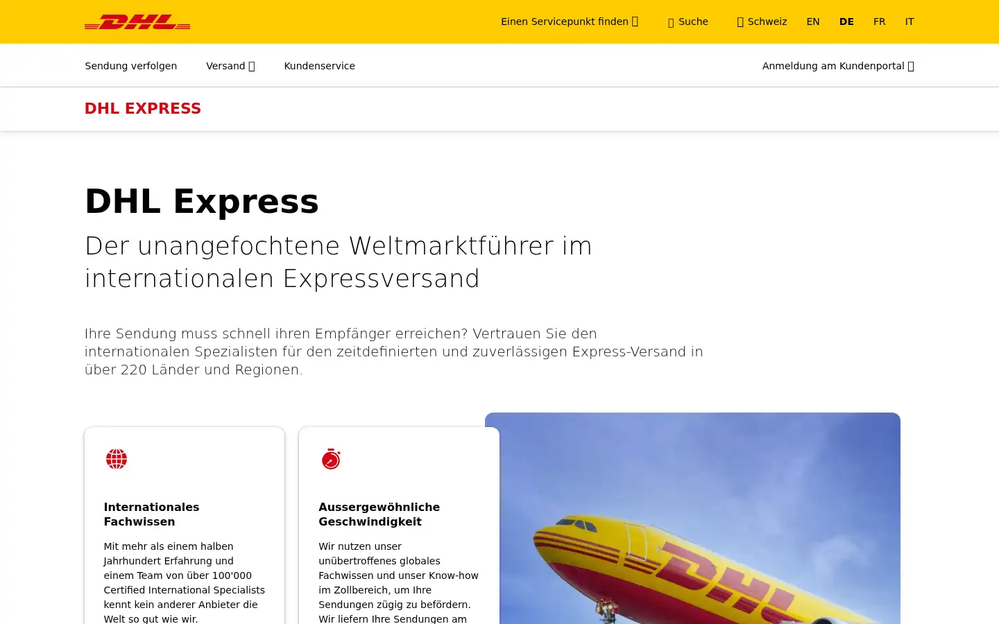 Screenshot of dhl.ch
