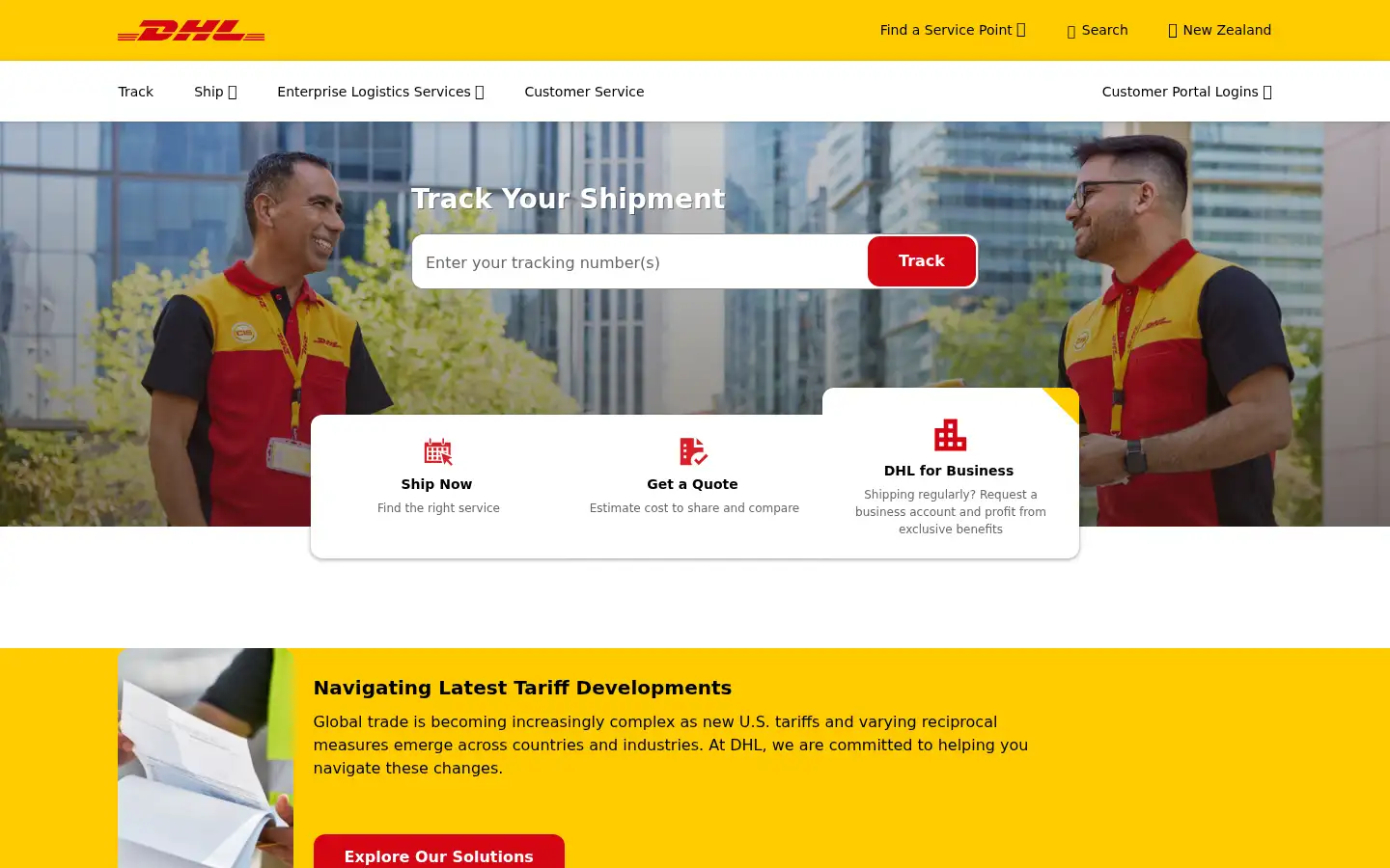 Screenshot of dhl.co.nz