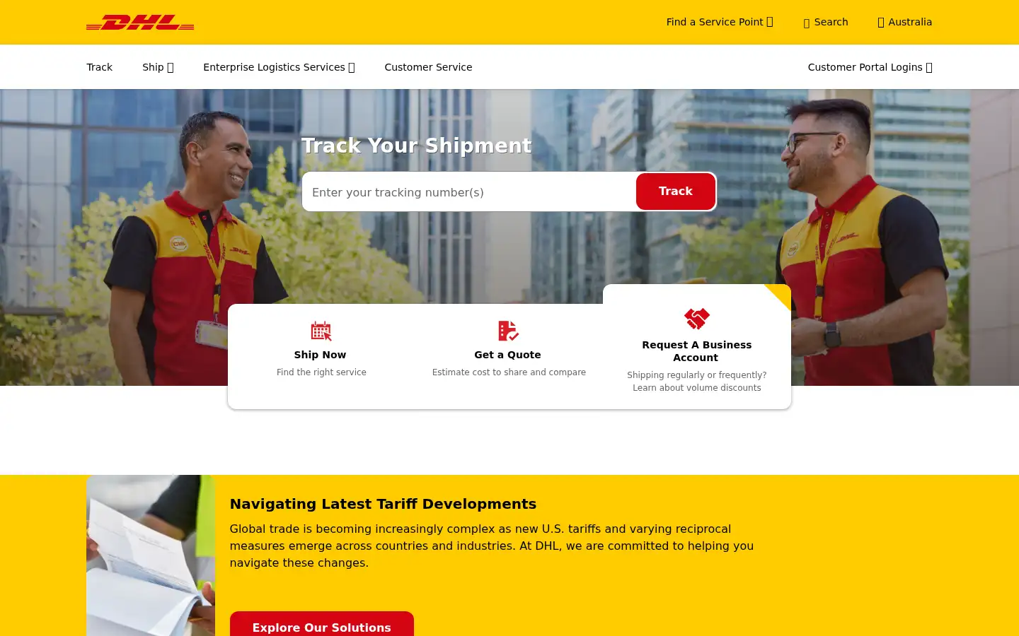 Screenshot of dhl.com.au