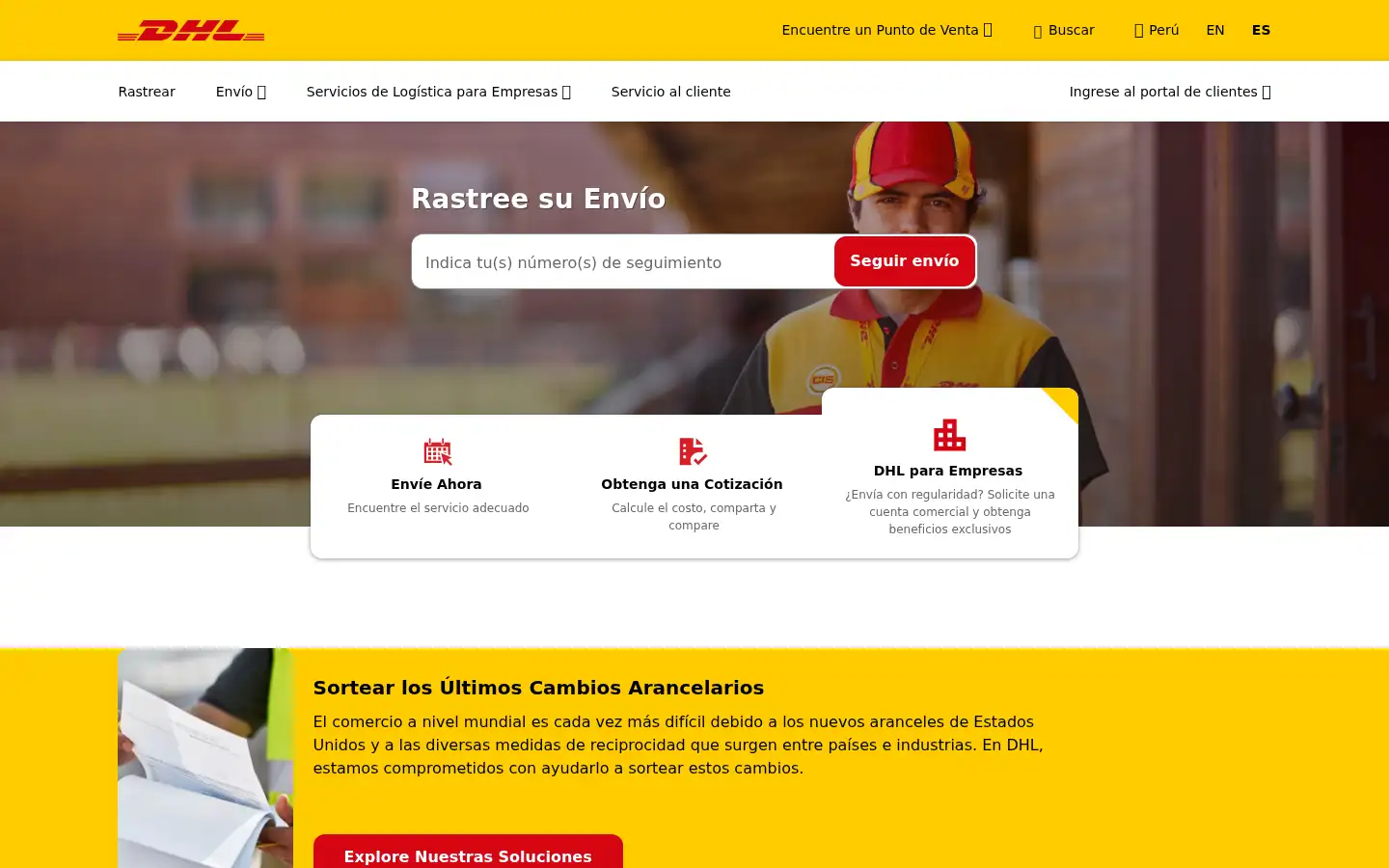 Screenshot of dhl.com.pe
