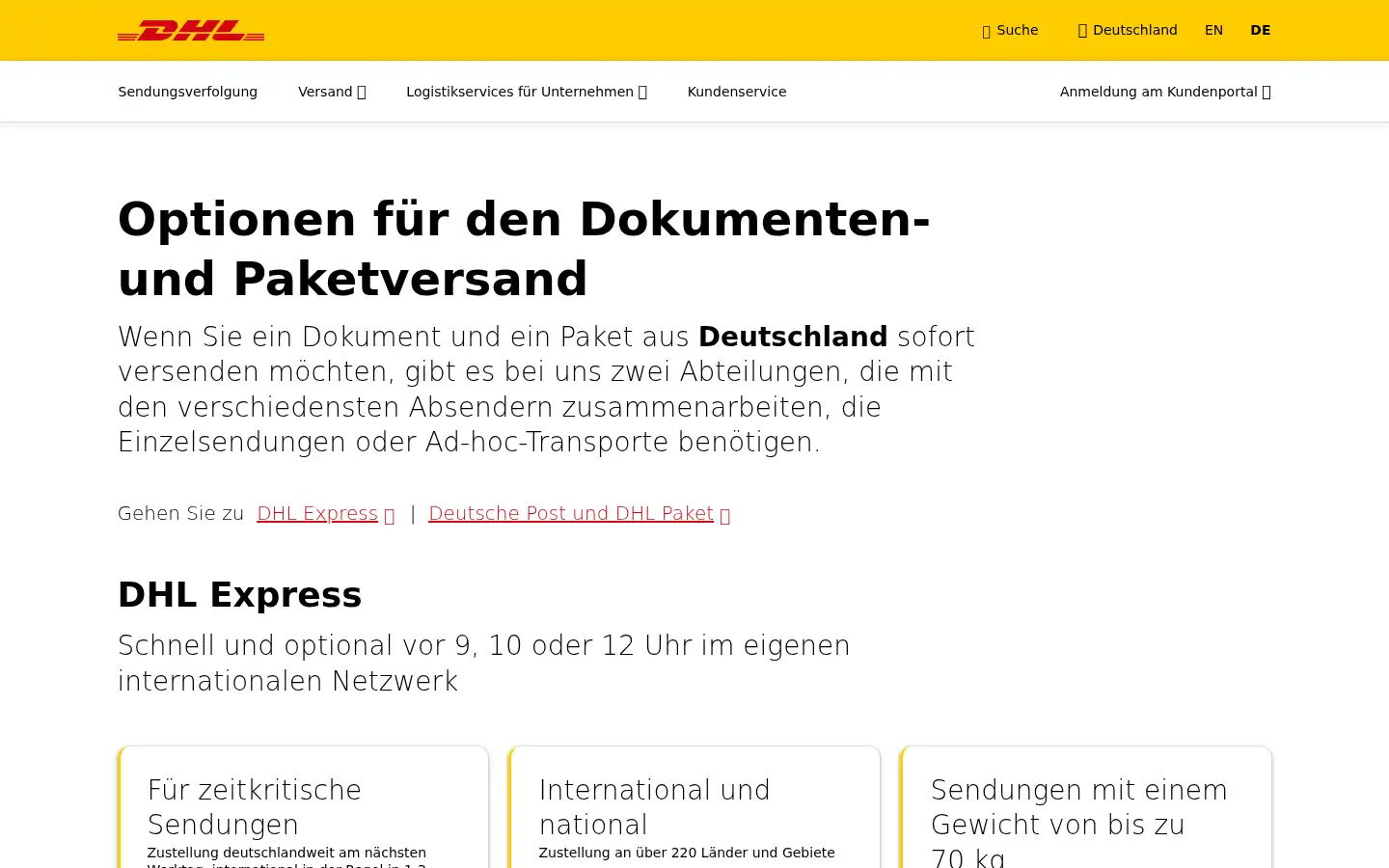 Screenshot of dhl.com