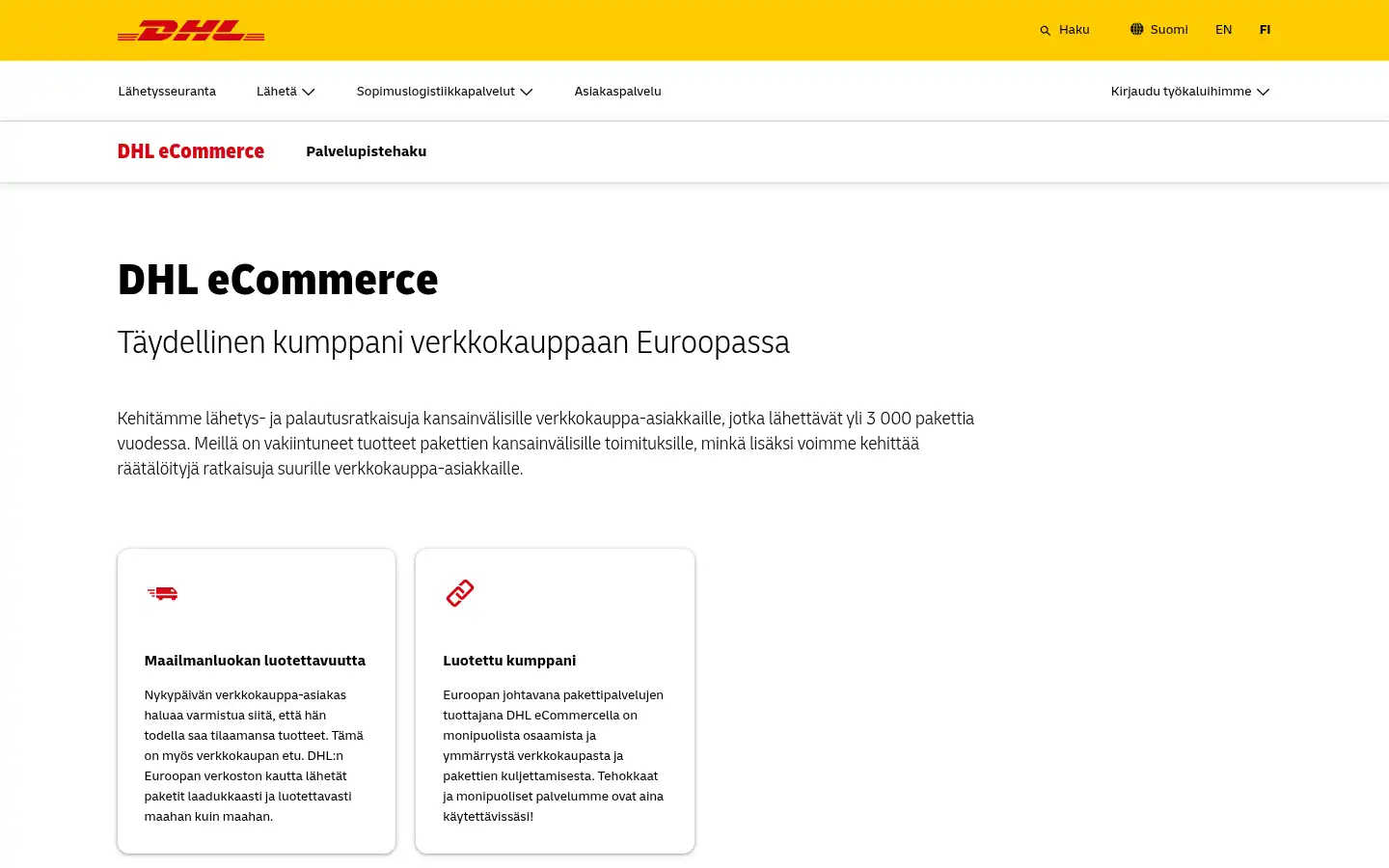 Screenshot of dhl.fi