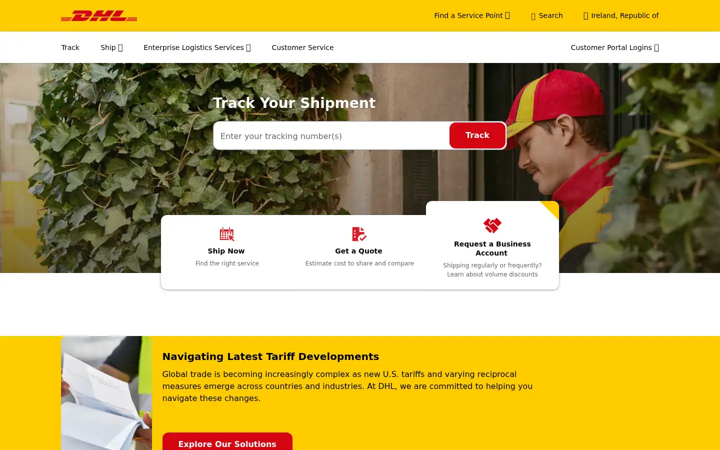 Screenshot of dhl.ie