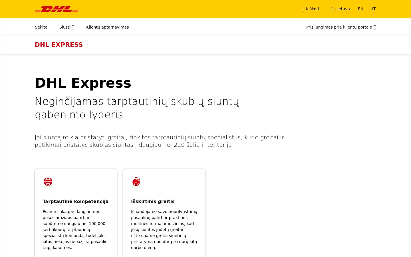 Screenshot of dhl.lt