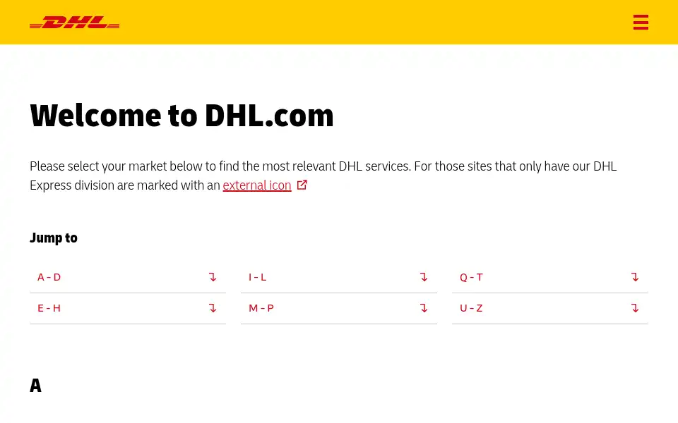 Screenshot of dhl-returns.com