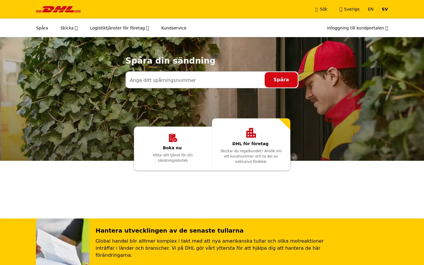 Screenshot of dhl.se