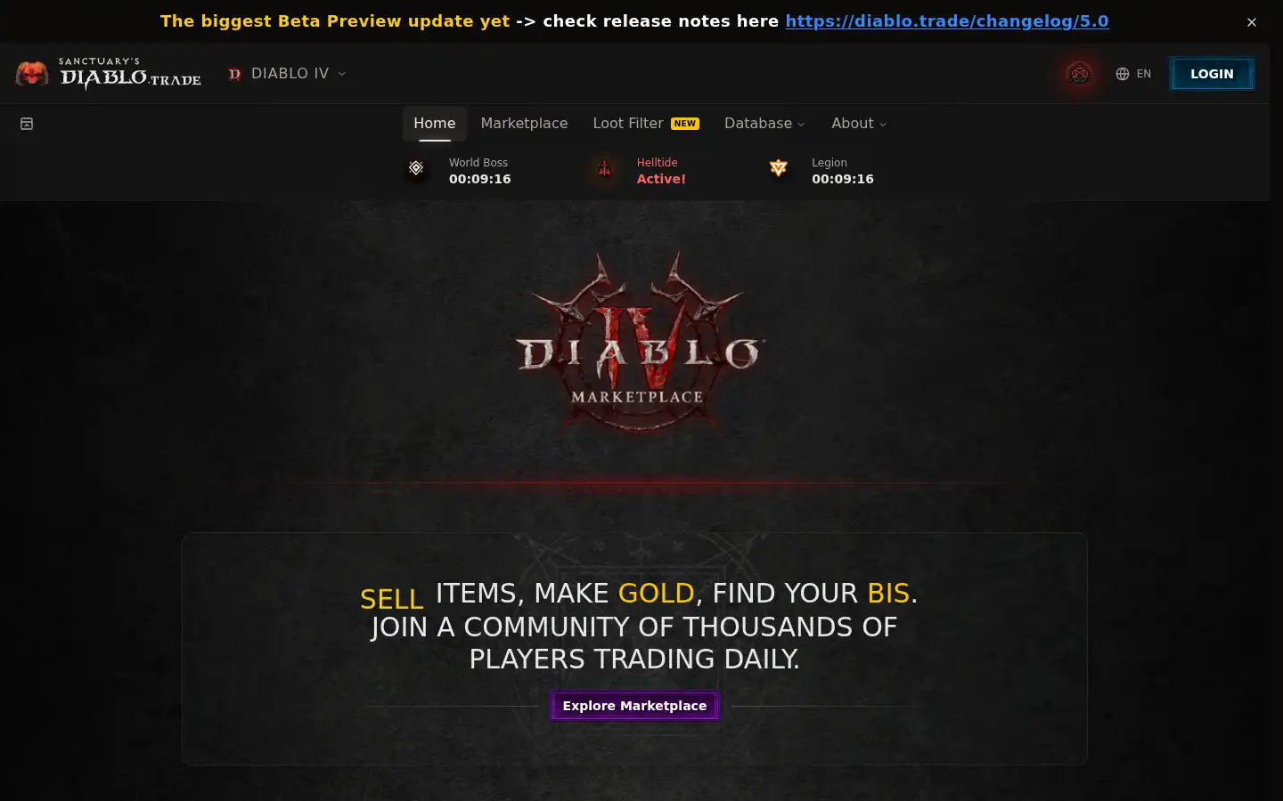 Screenshot of diablo.trade