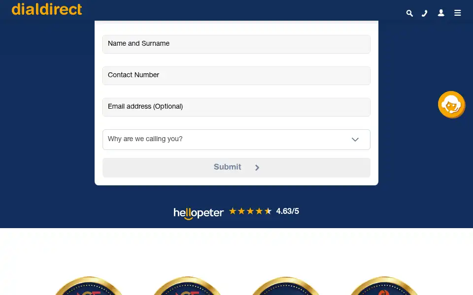Screenshot of dialdirect.co.za