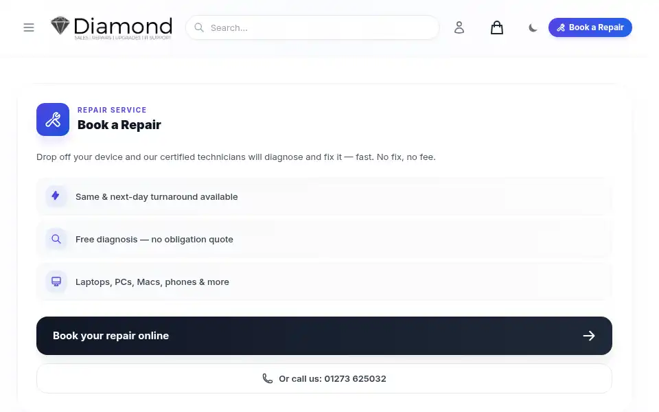 Screenshot of diamondcomputers.co.uk