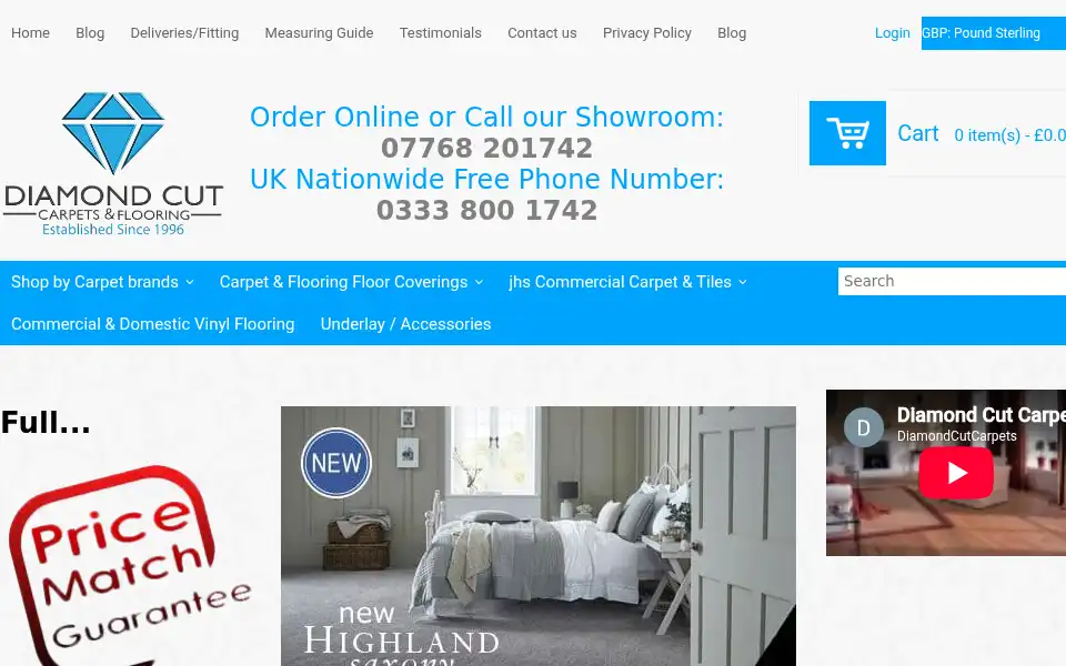 Screenshot of diamondcutcarpetsonline.com