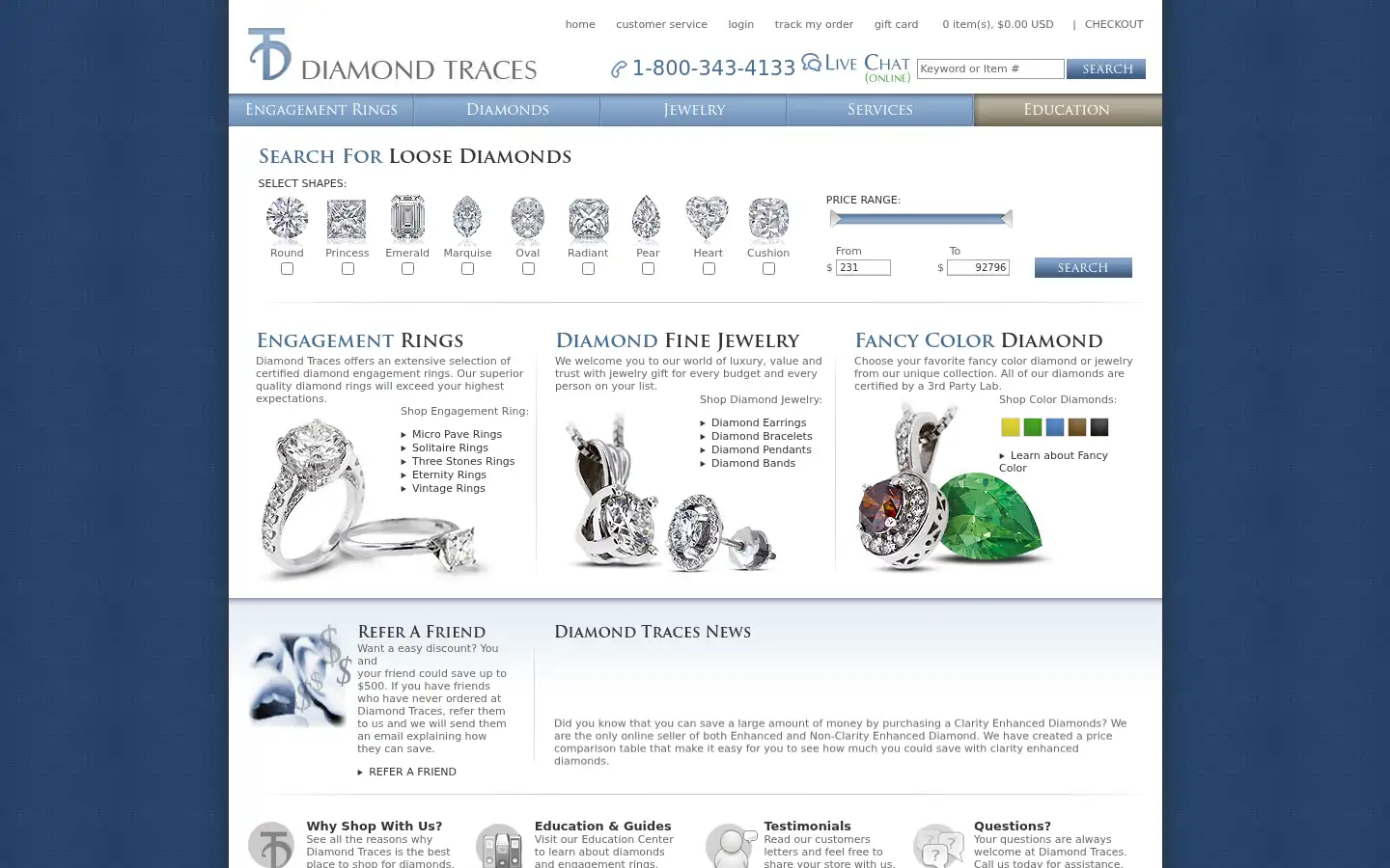 Screenshot of diamondtraces.com