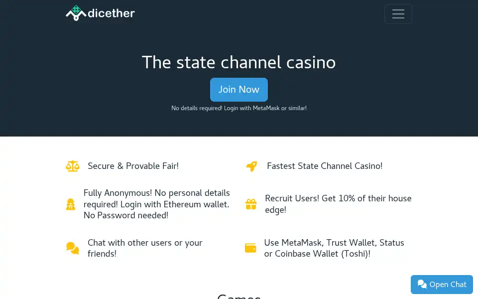 Screenshot of dicether.com