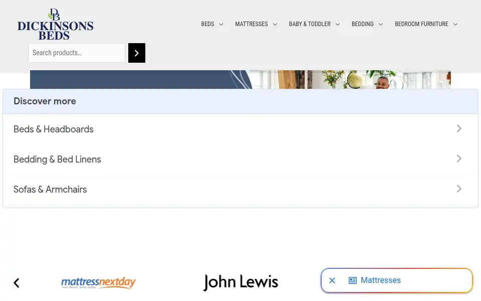 Screenshot of dickinsonsbeds.co.uk